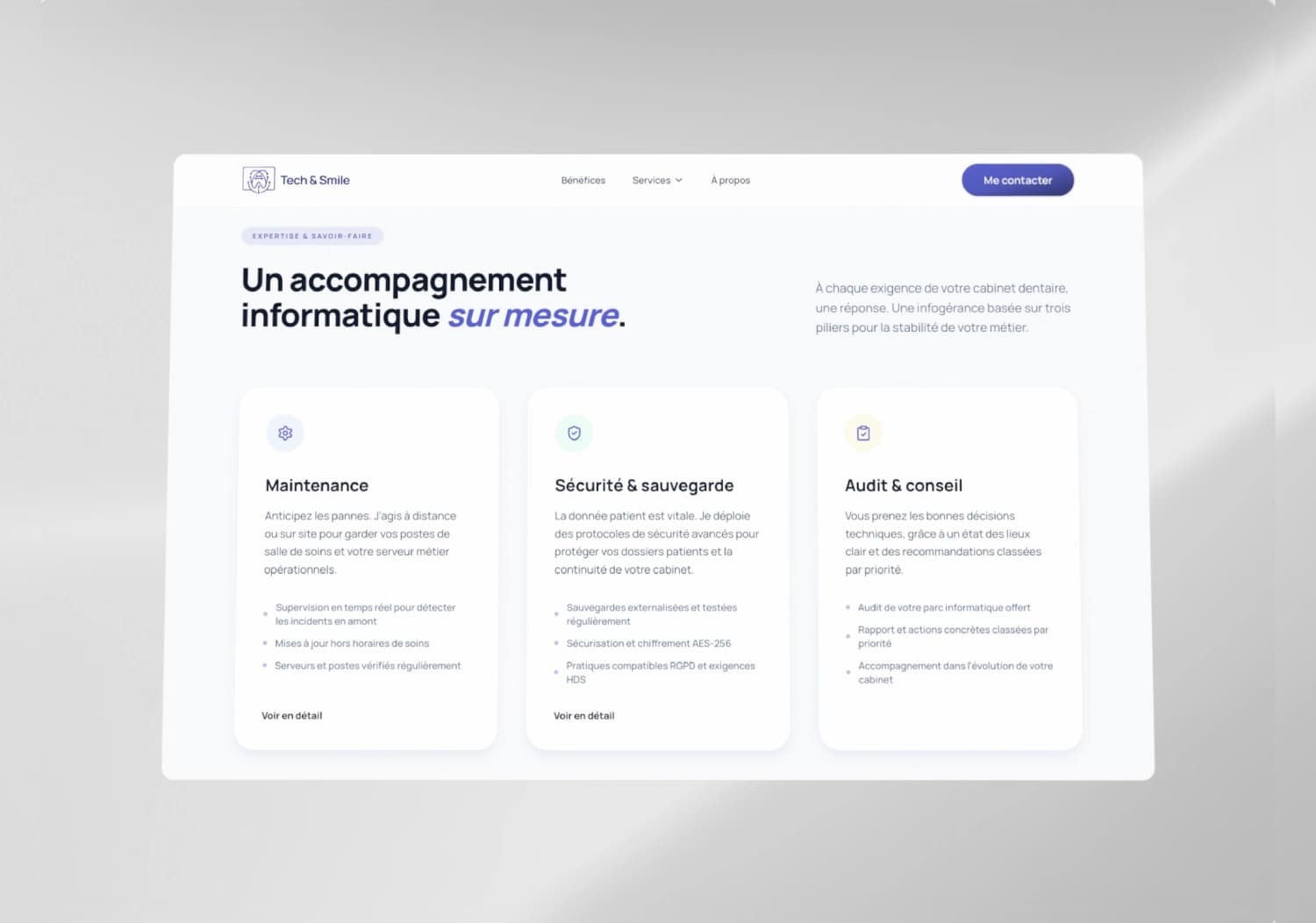 Présentation des trois piliers de l'offre sur le nouveau site Tech & Smile