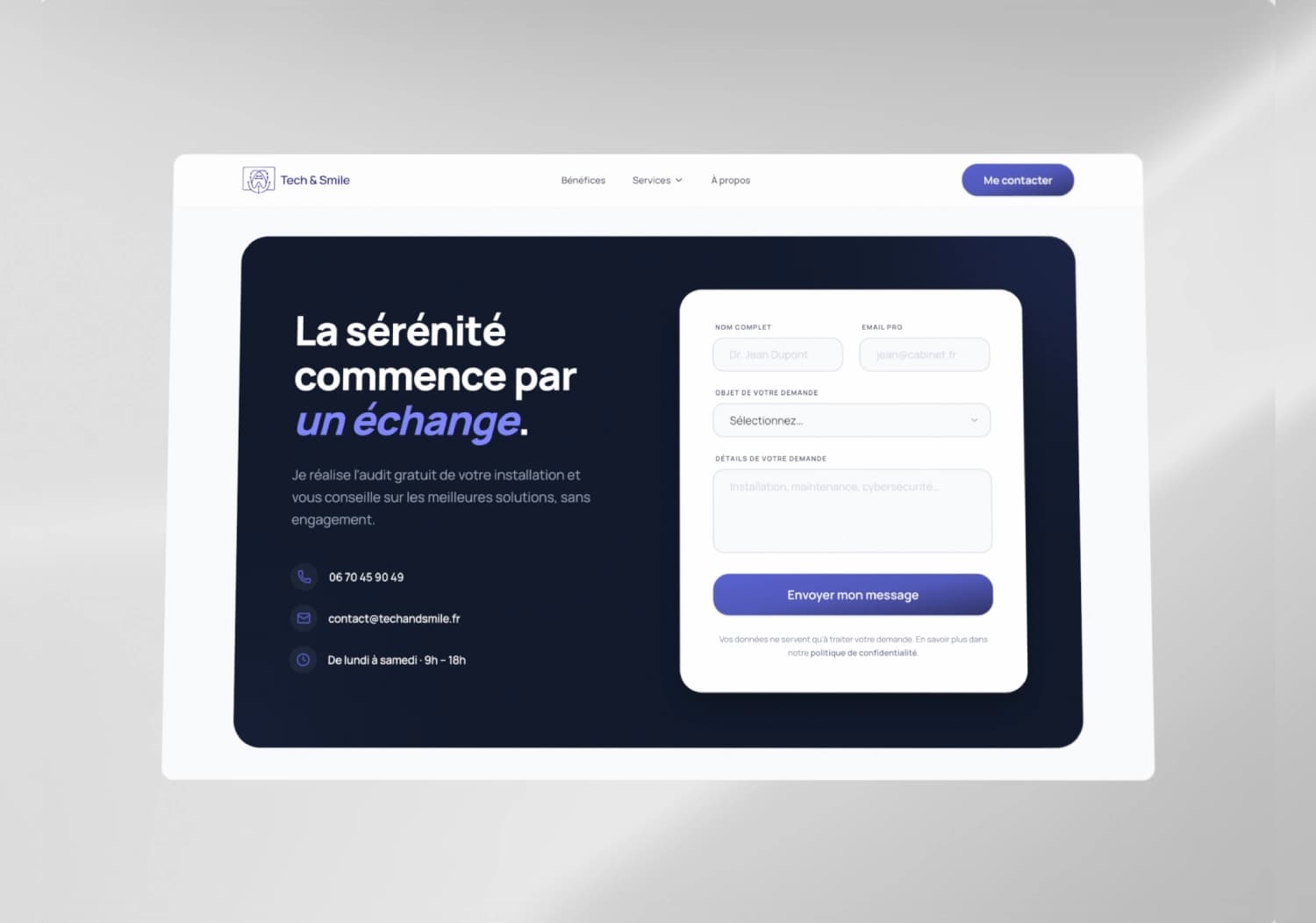 Formulaire de contact sécurisé du nouveau site Tech & Smile